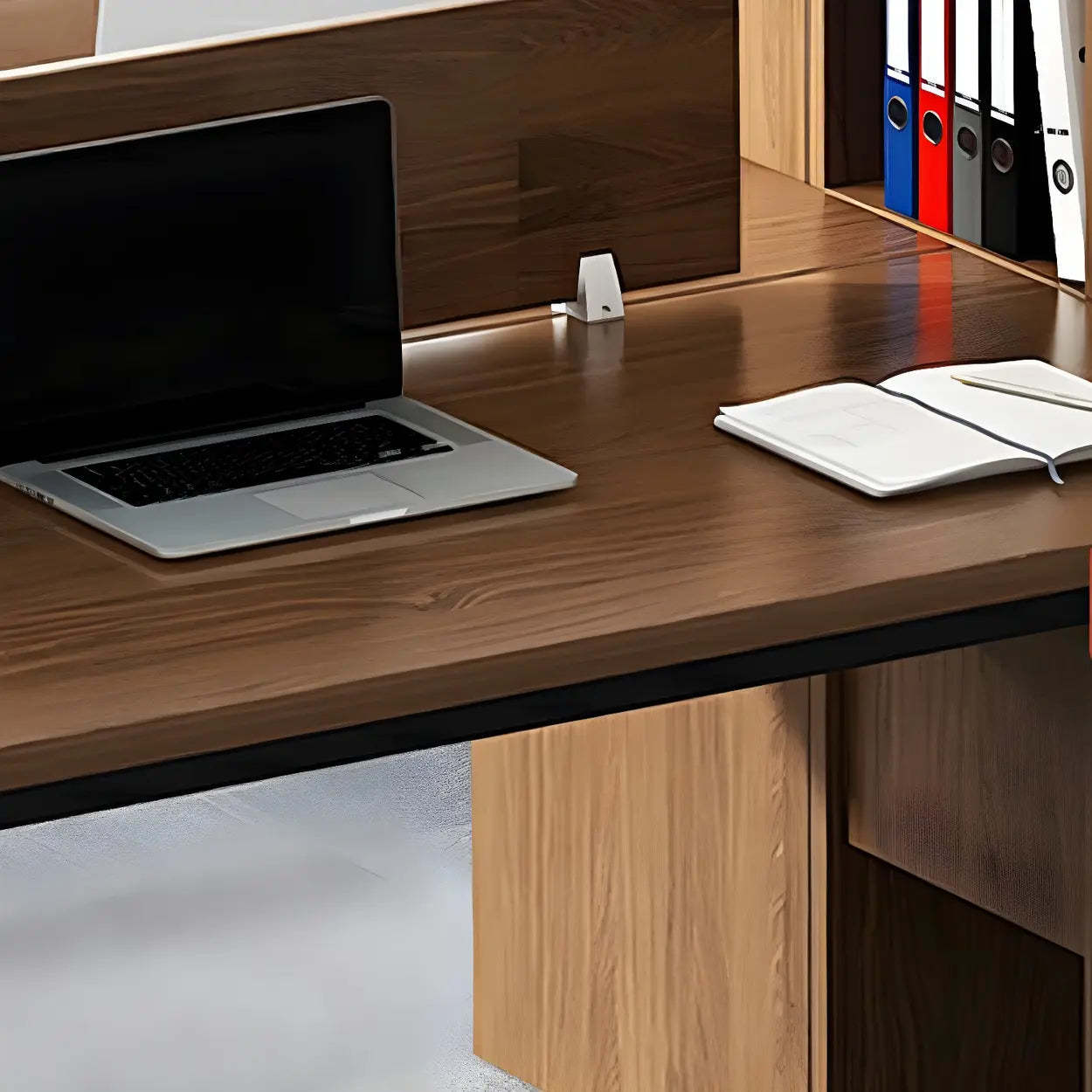 Natural Wood Computer Desk with Cabinet Drawers and Shelf — Without Chairs / Natural Finish