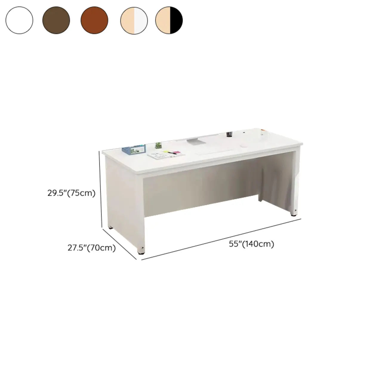 Natural Wood Drawer H-Shape Computer Desk — Without Chairs / Natural/ White