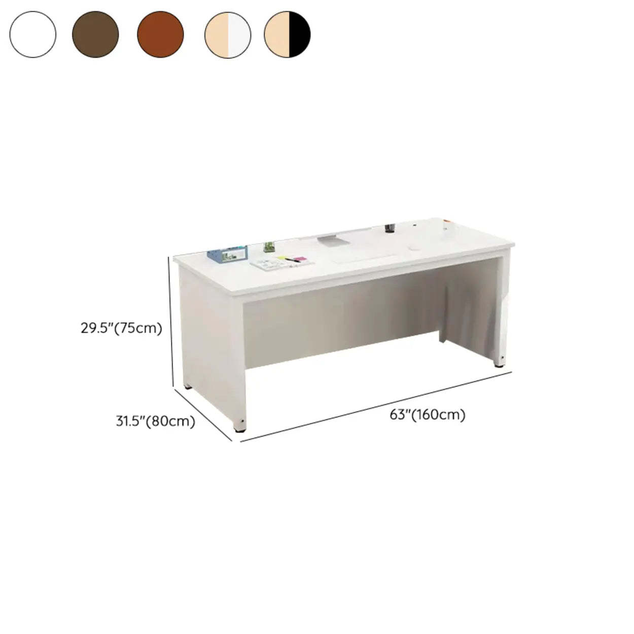 Natural Wood Drawer H-Shape Computer Desk — Without Chairs / Natural/ White