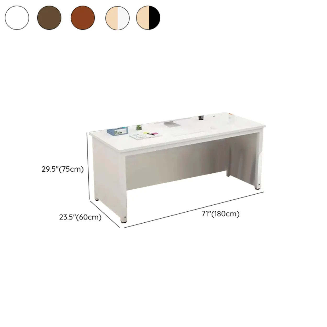 Natural Wood Drawer H-Shape Computer Desk — Without Chairs / Natural/ White