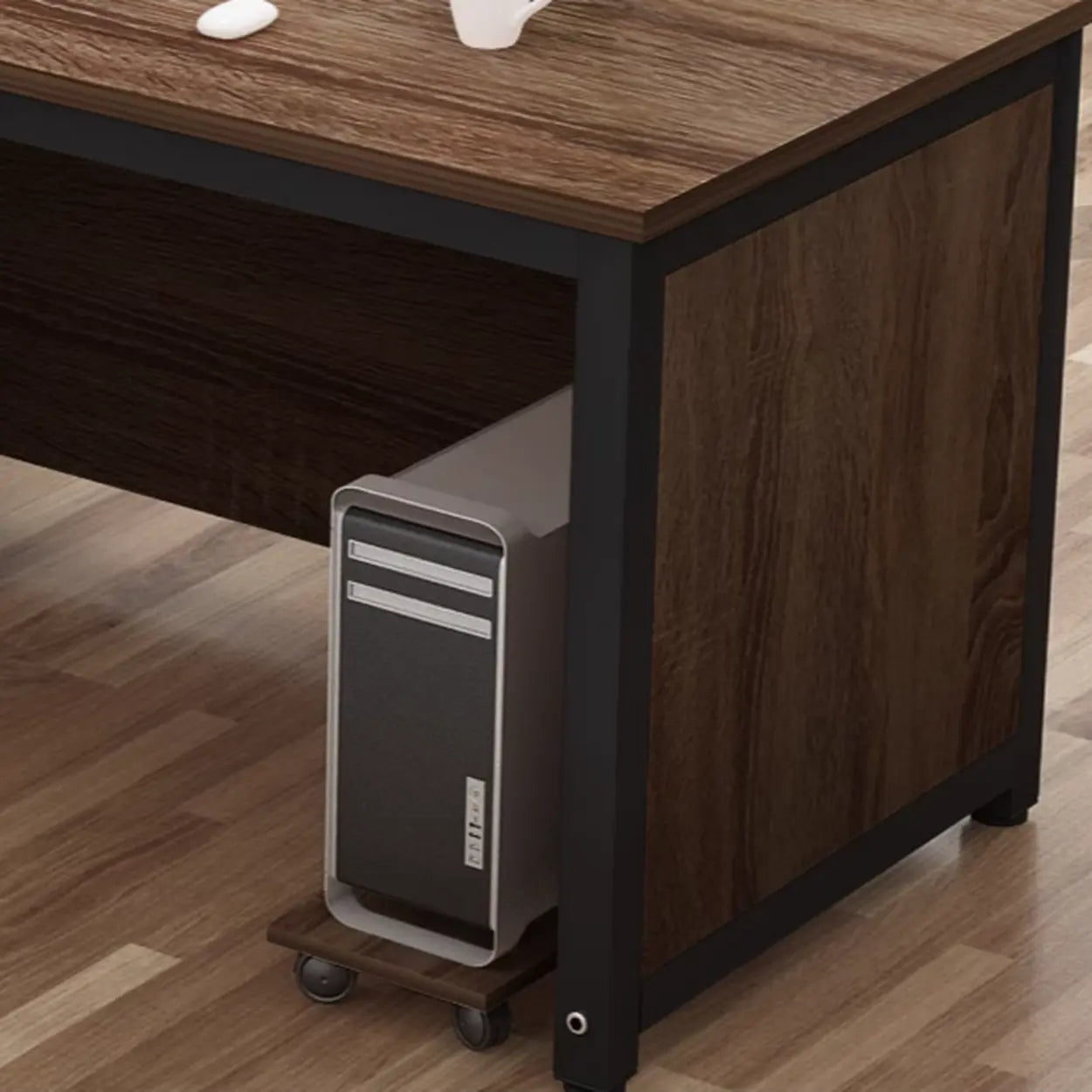 Natural Wood Drawer H-Shape Computer Desk — Without Chairs / Brown