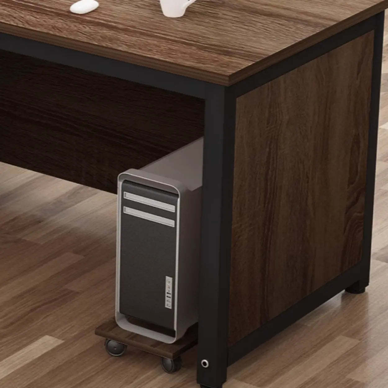 Natural Wood Drawer H-Shape Computer Desk — Without Chairs / Brown