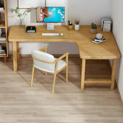 Natural Wood H-Shape L-Shaped Writing Desk — Left / Table Only