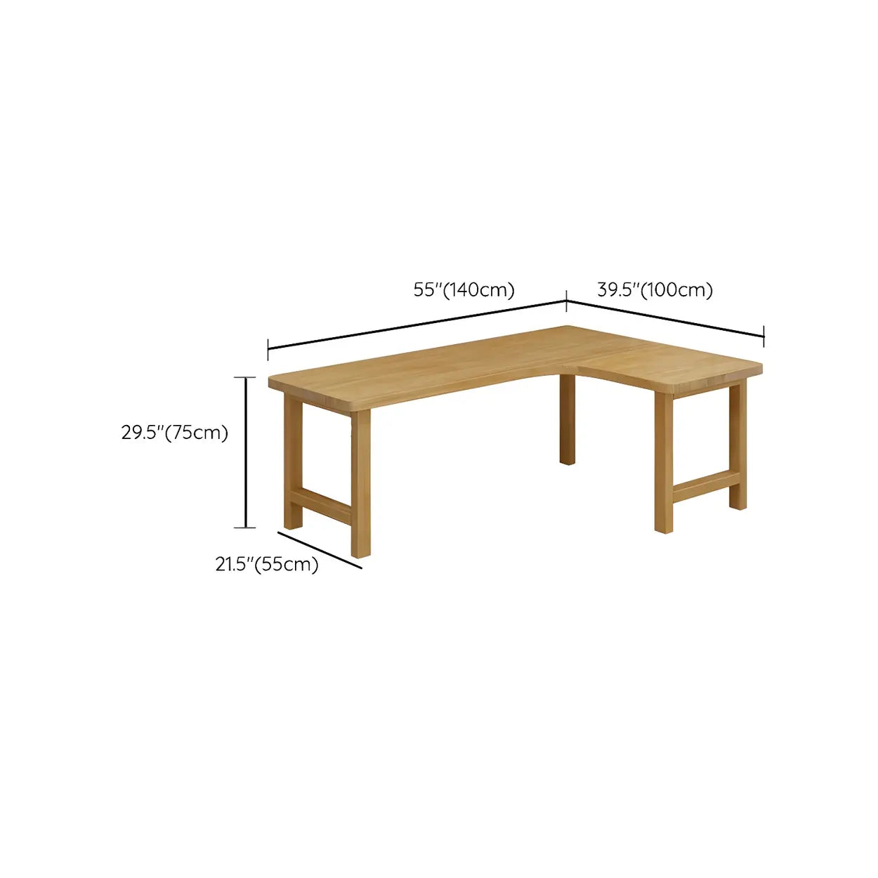 Natural Wood H-Shape L-Shaped Writing Desk — Right / Table Only