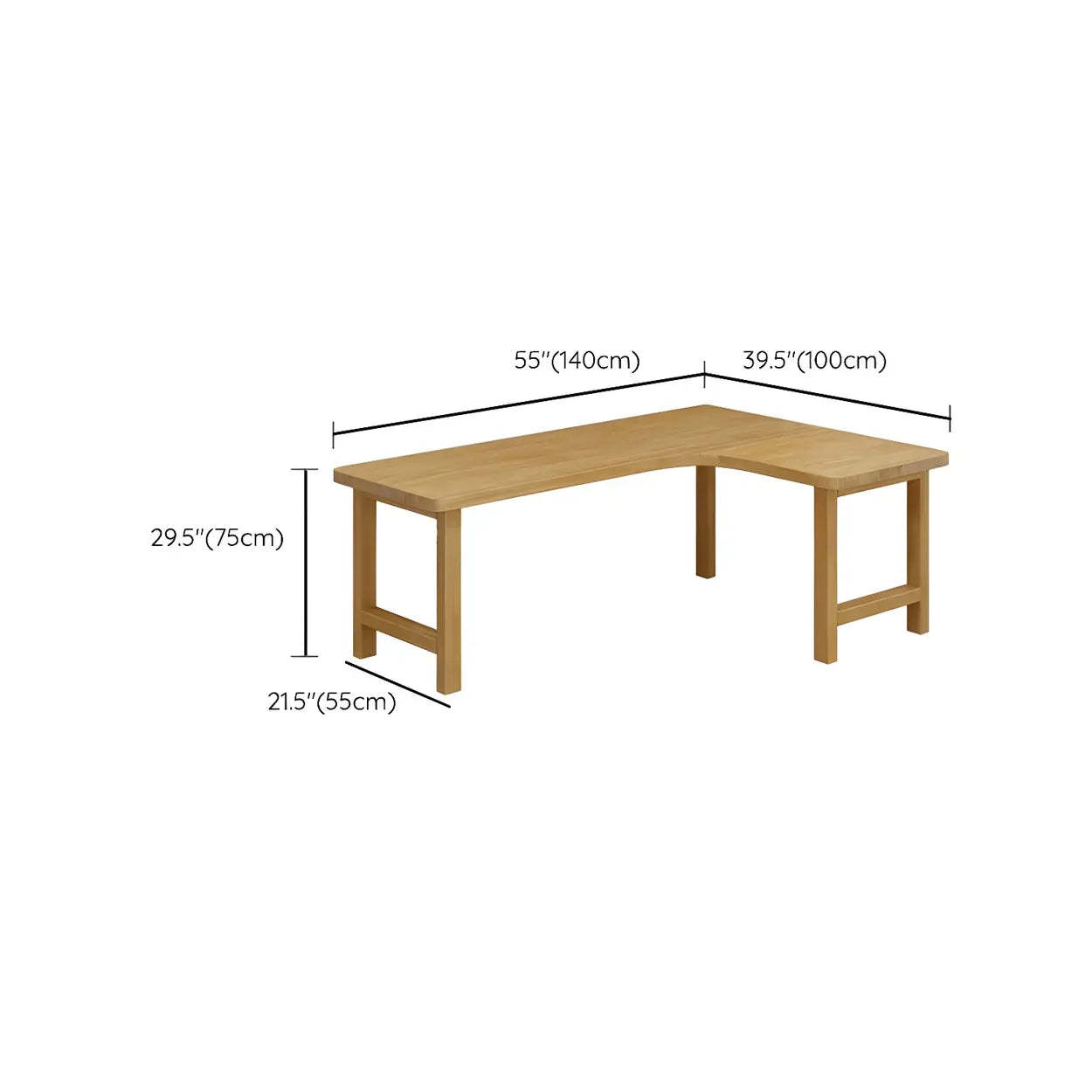 Natural Wood H-Shape L-Shaped Writing Desk — Right / Table Only
