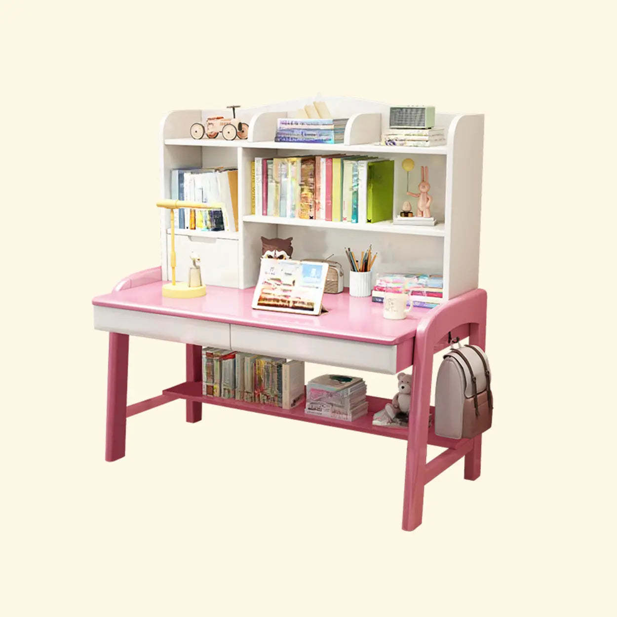 Lighom modern drawer writing wood desks — 39" L x 24" W x 54" H / Pink