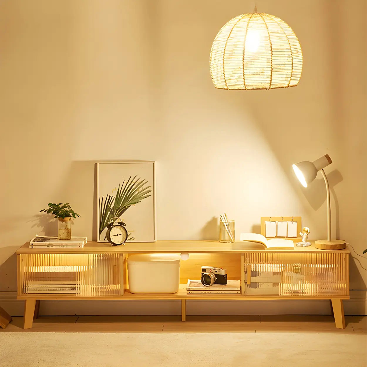 Natural Wood Open Storage TV Stand