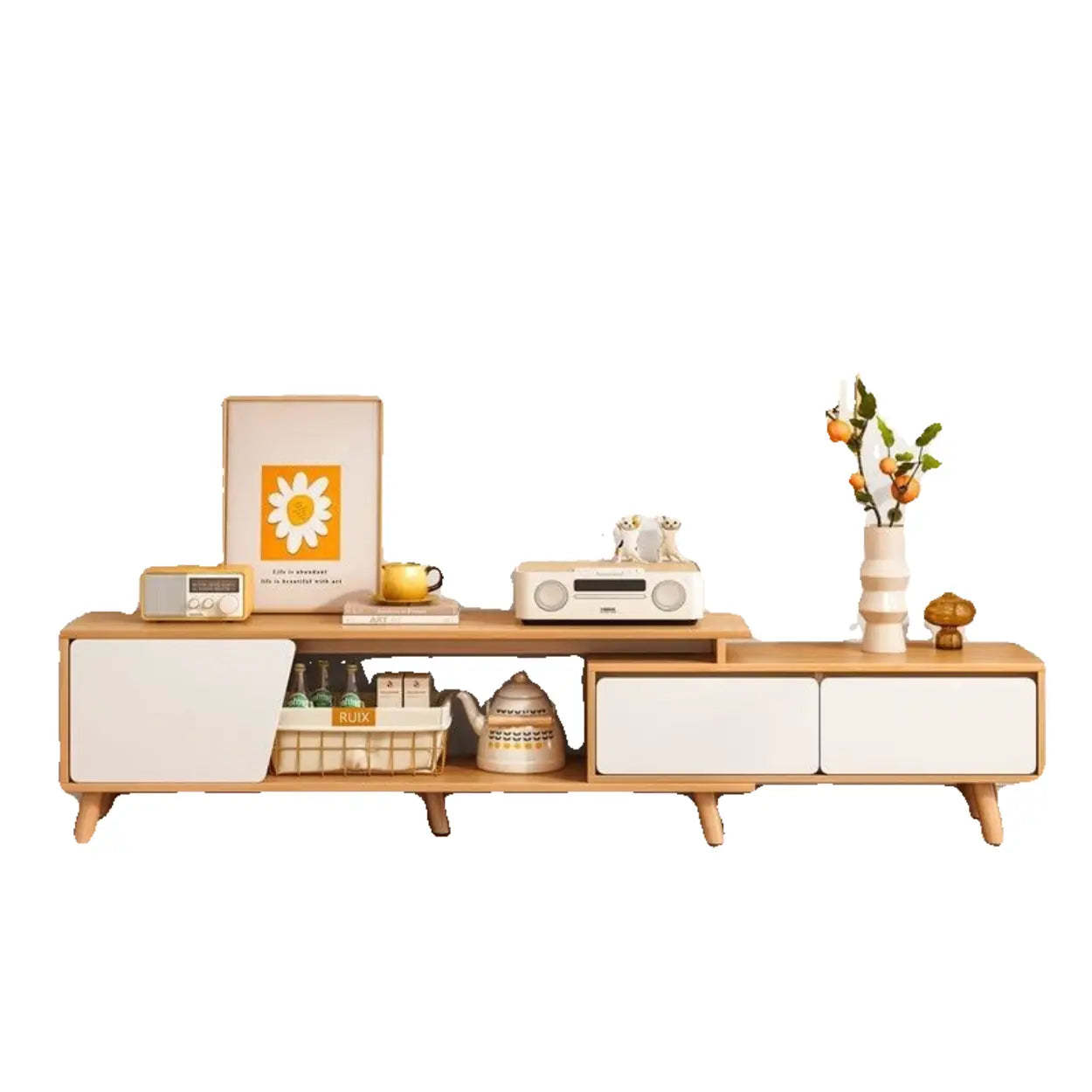Natural Wood Rectangular 2-Drawer TV Stand