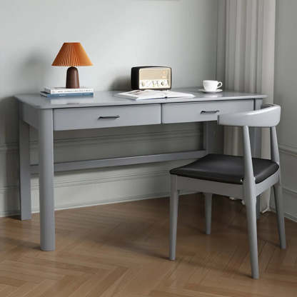 Natural Wood Computer Desk with Drawers — Natural Finish / Without Chairs