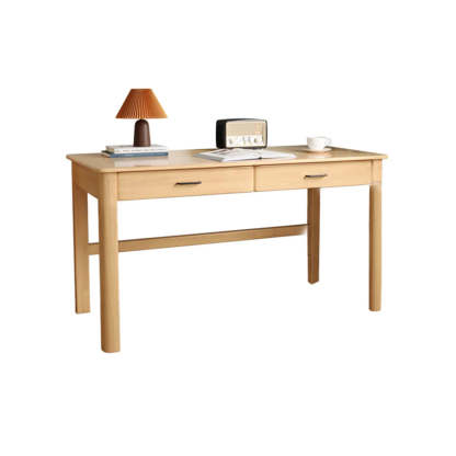 Natural Wood Computer Desk with Drawers — Natural Finish / Without Chairs