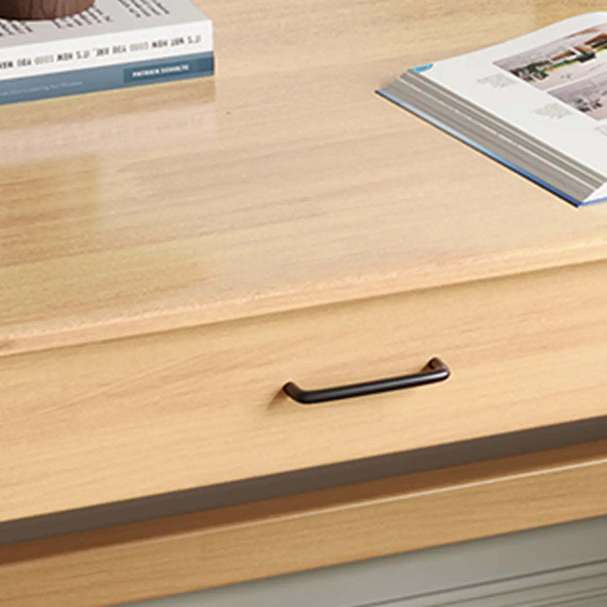 Natural Wood Computer Desk with Drawers — Natural Finish / Without Chairs