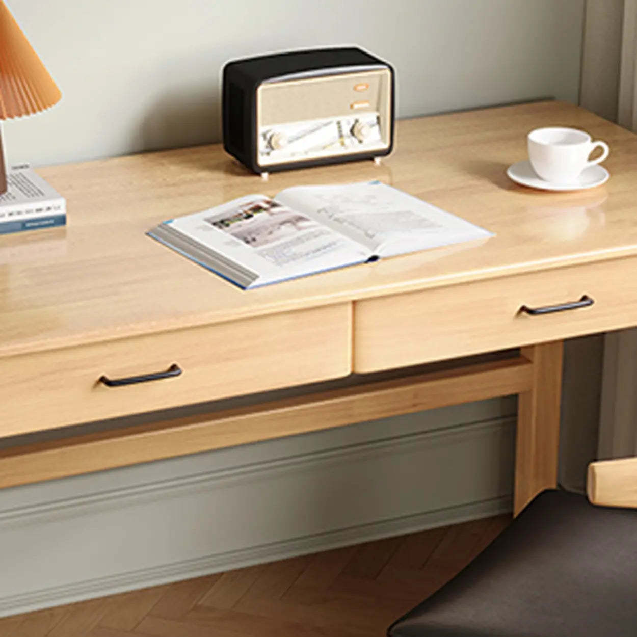 Natural Wood Computer Desk with Drawers