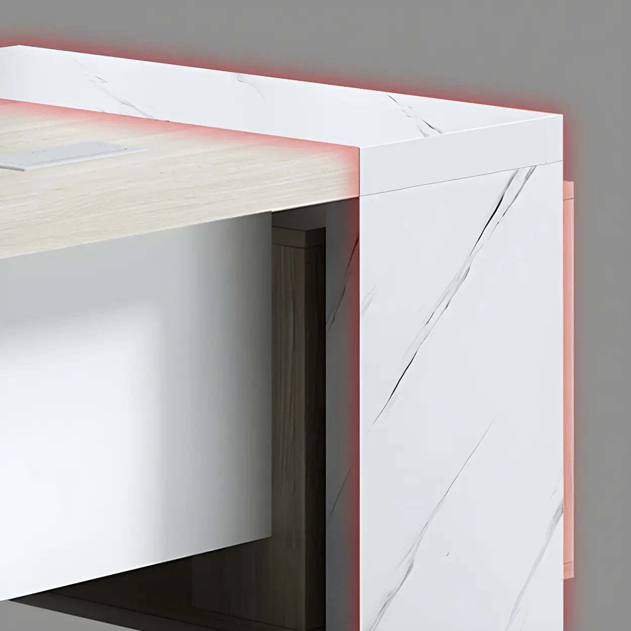 Natural Wood Shelf Drawer L-Shape Computer Desk — Left Hand Return / Table Only