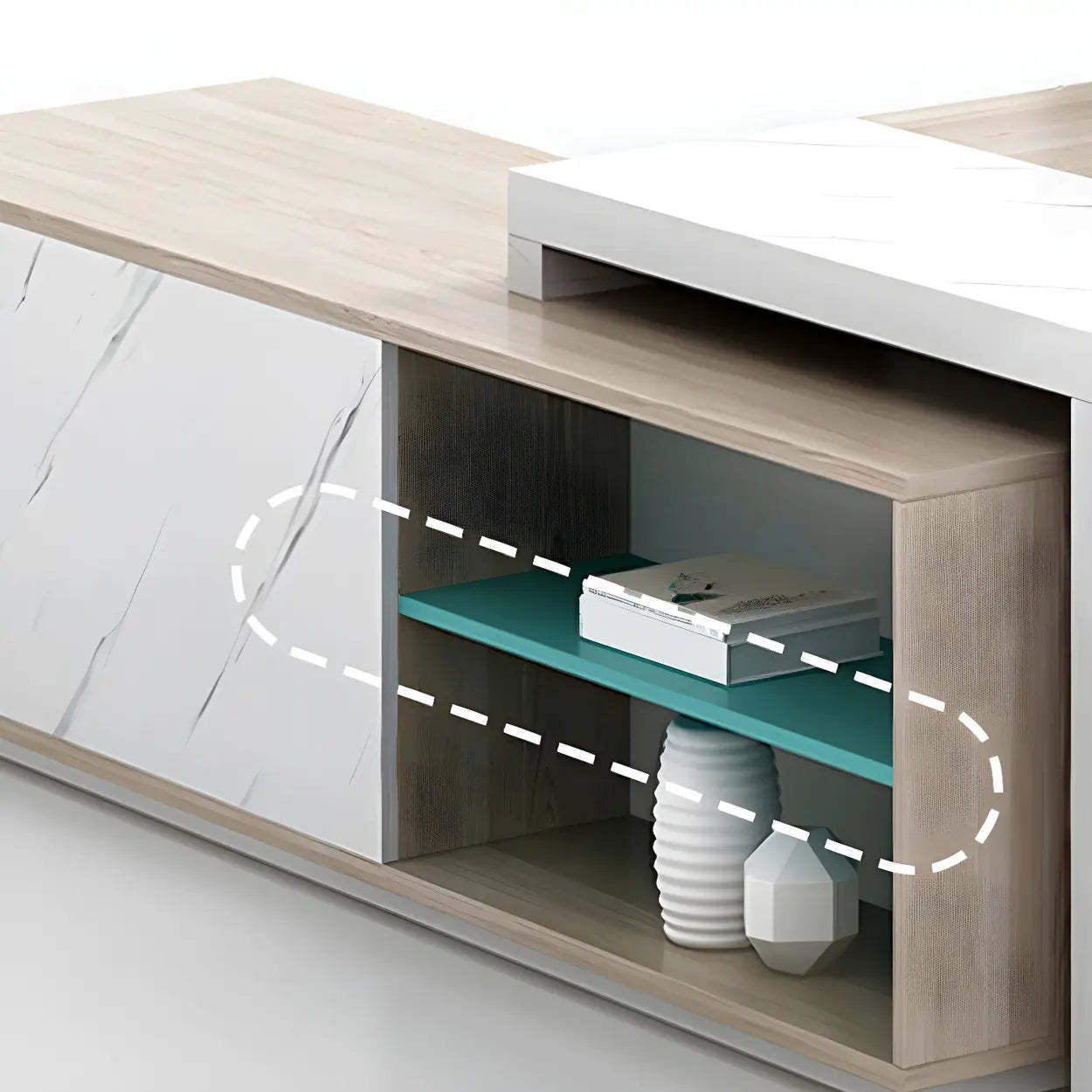 Natural Wood Shelf Drawer L-Shape Computer Desk — Right Hand Return / Table Only
