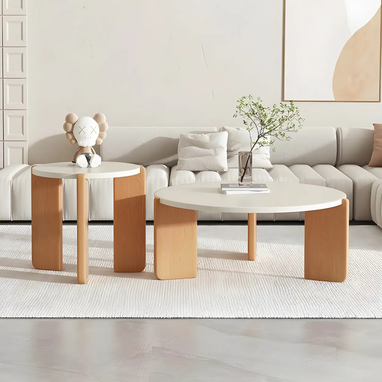 Natural Wood Three-Leg Round Coffee Table Set — Manufactured Wood