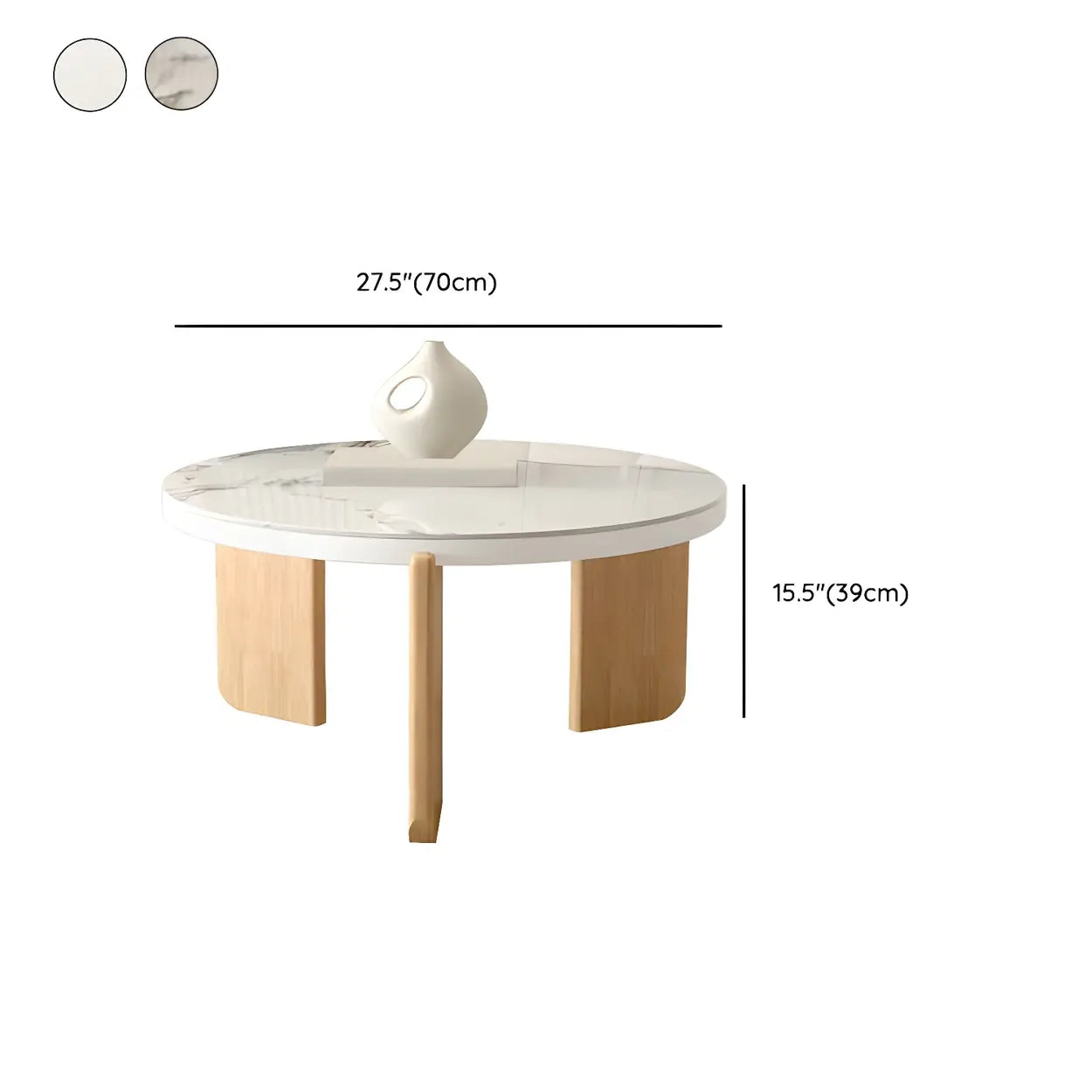 Natural Wood Three-Leg Round Coffee Table Set