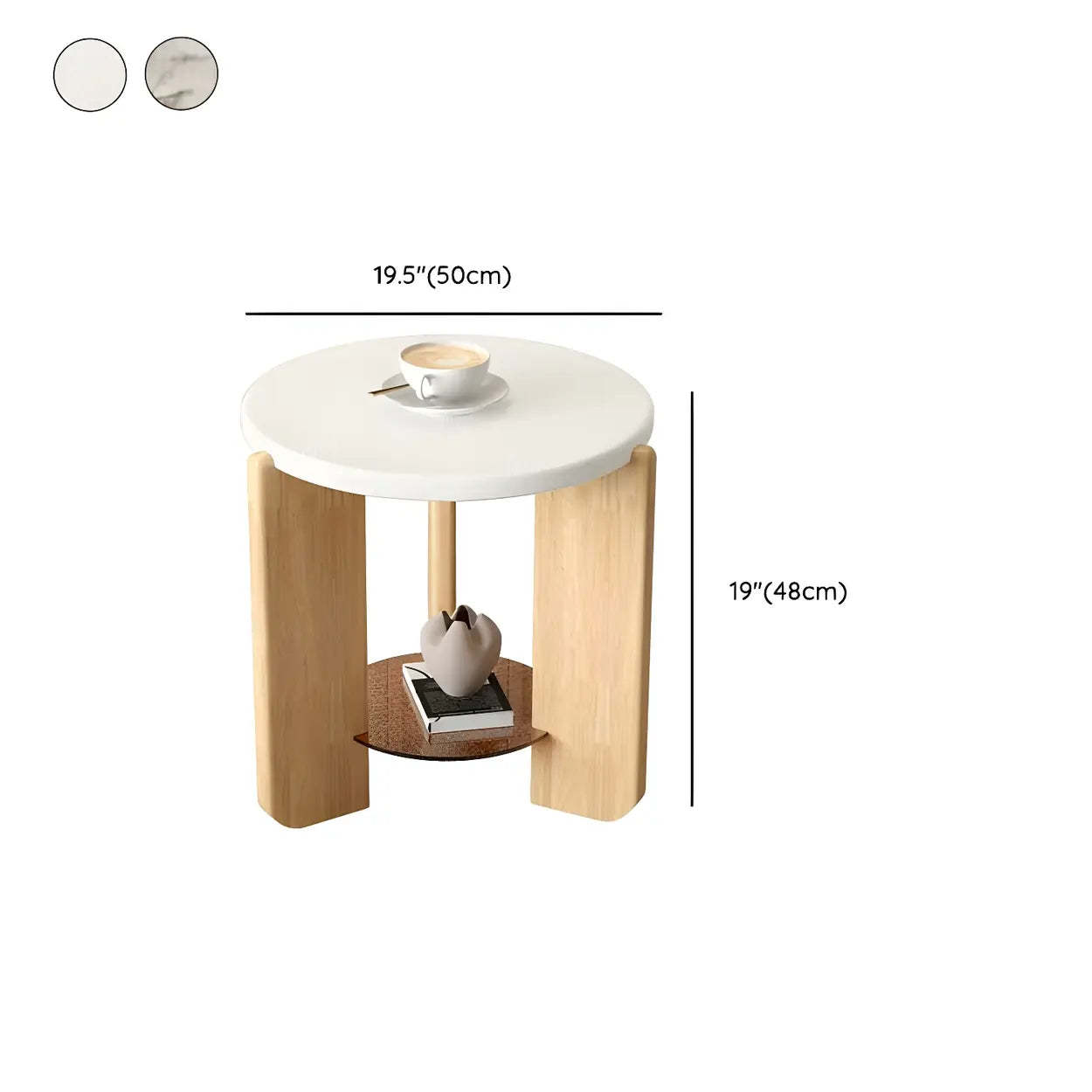 Natural Wood Three-Leg Round Coffee Table Set