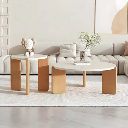 Natural Wood Three-Leg Round Coffee Table Set — Manufactured Wood
