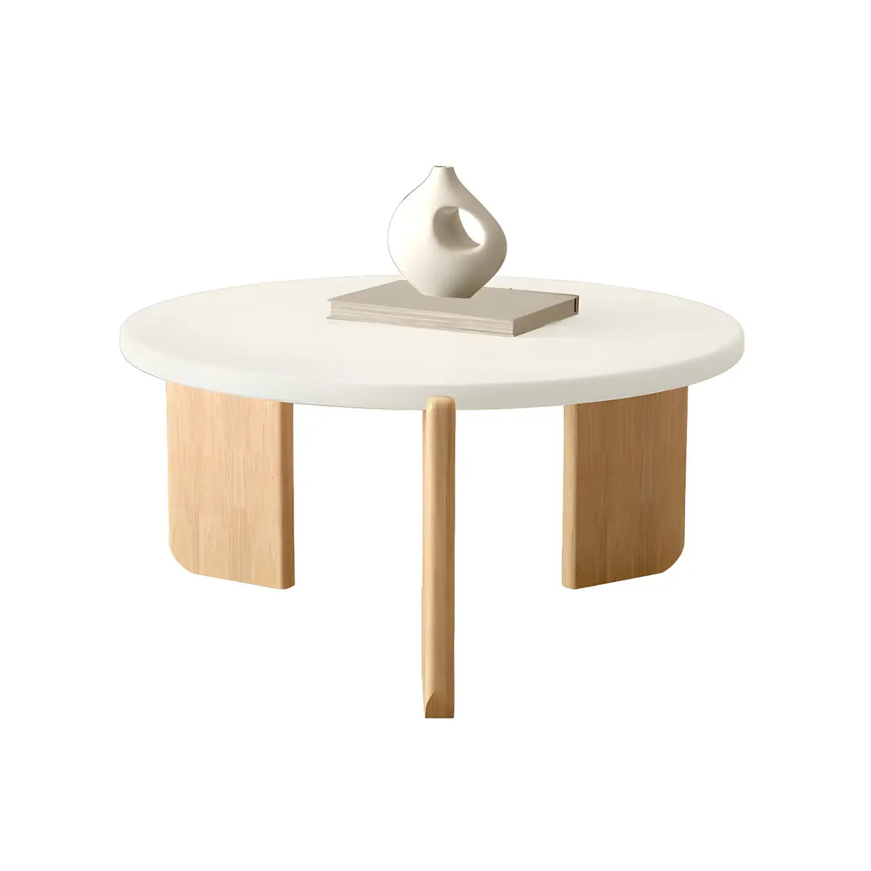 Natural Wood Three-Leg Round Coffee Table Set — Stone