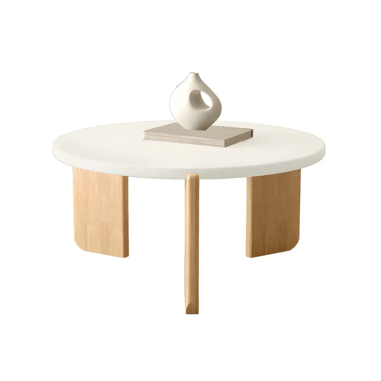 Natural Wood Three-Leg Round Coffee Table Set — Stone