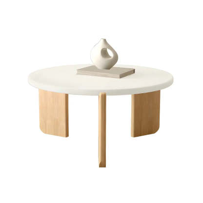 Natural Wood Three-Leg Round Coffee Table Set — Stone