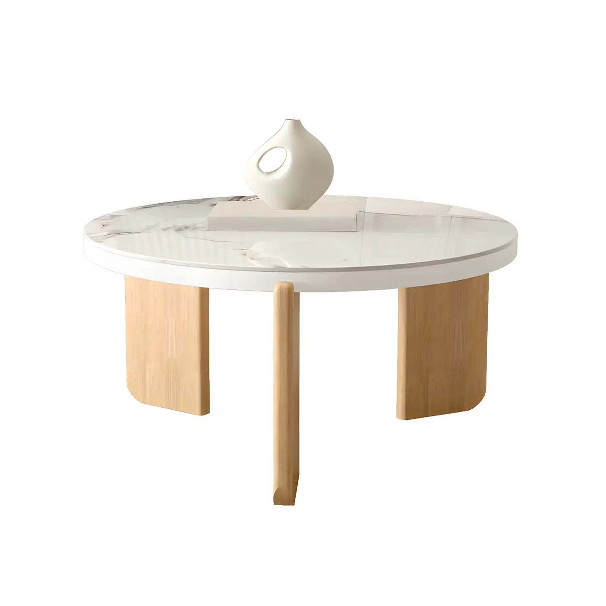 Natural Wood Three-Leg Round Coffee Table Set — Stone