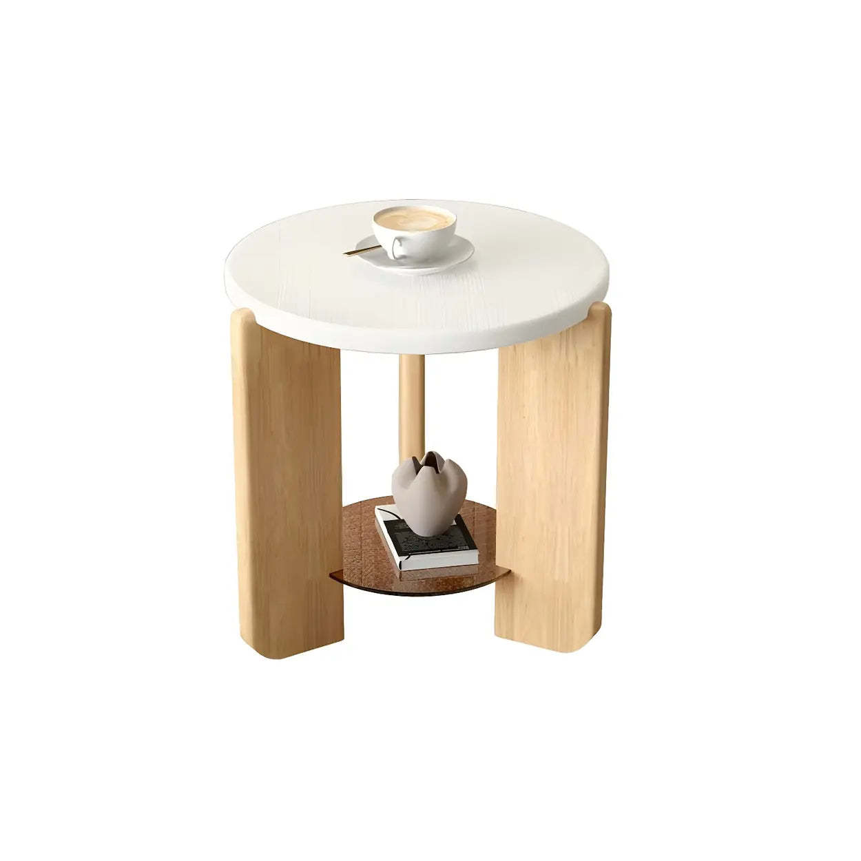Natural Wood Three-Leg Round Coffee Table Set — Manufactured Wood