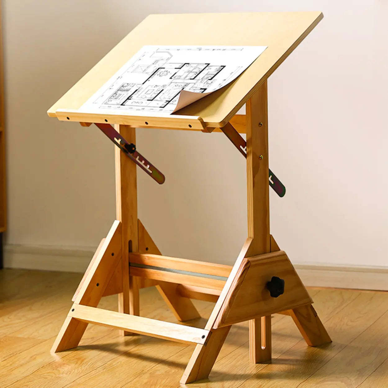 Natural Wood Foldable Adjustable Drafting Desk — Natural / Table Only