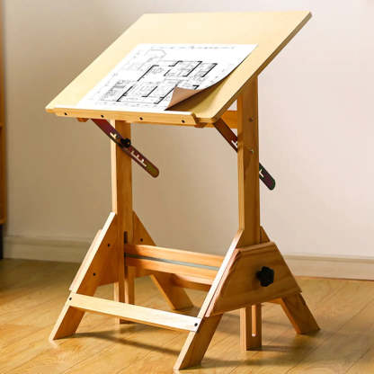 Natural Wood Foldable Adjustable Drafting Desk — Natural / Table Only