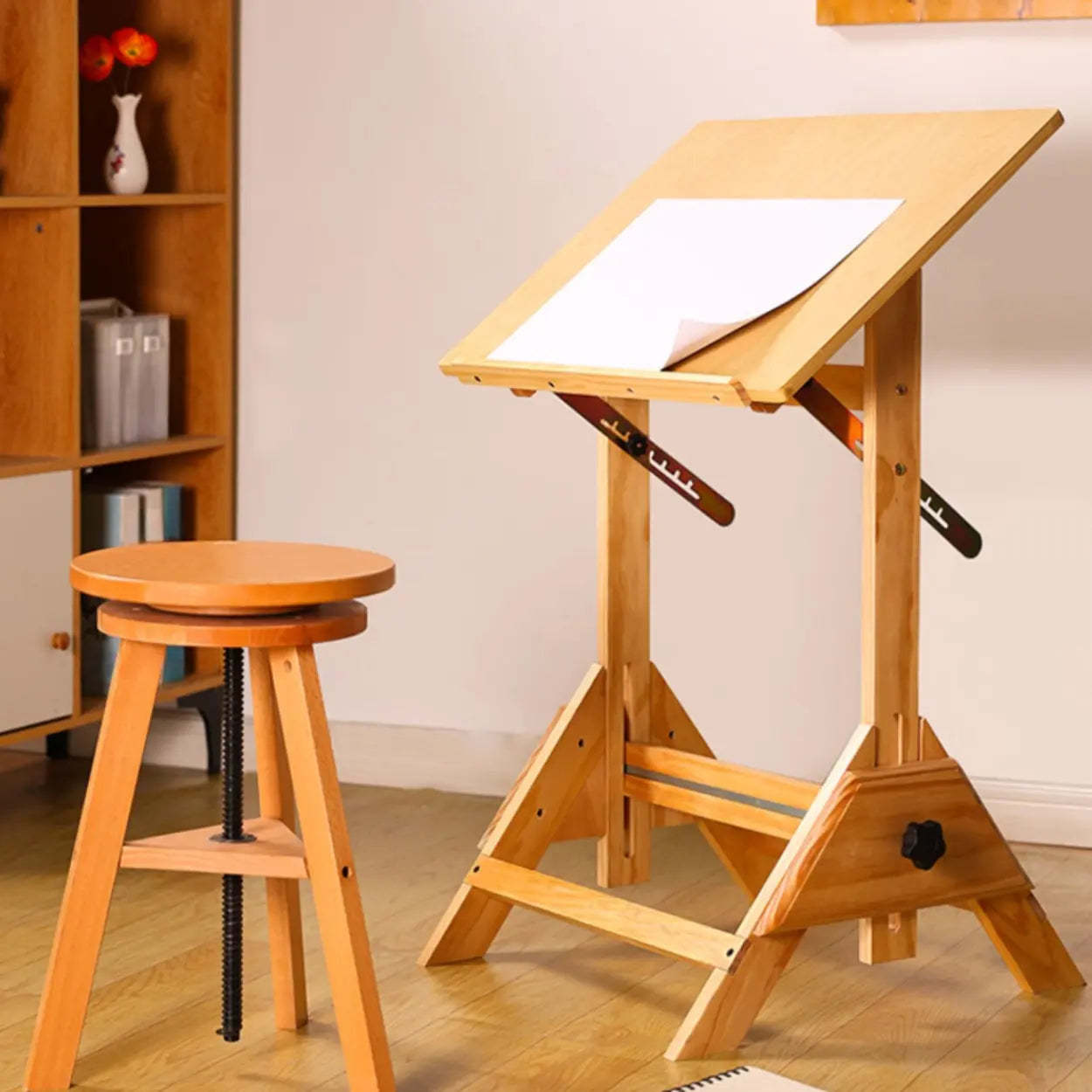 Natural Wood Foldable Adjustable Drafting Desk