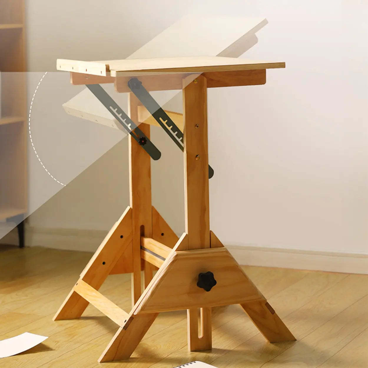 Natural Wood Foldable Adjustable Drafting Desk
