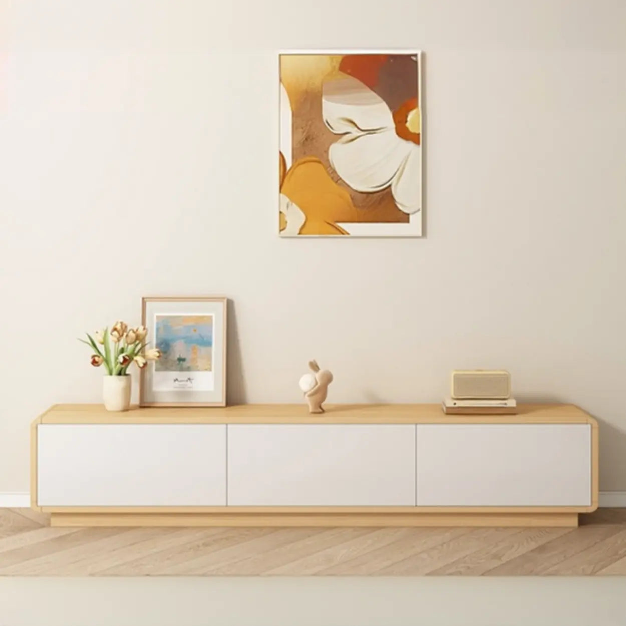 Modern stand rectangle tv stands in wood — 71" L x 16" W x 14" H
