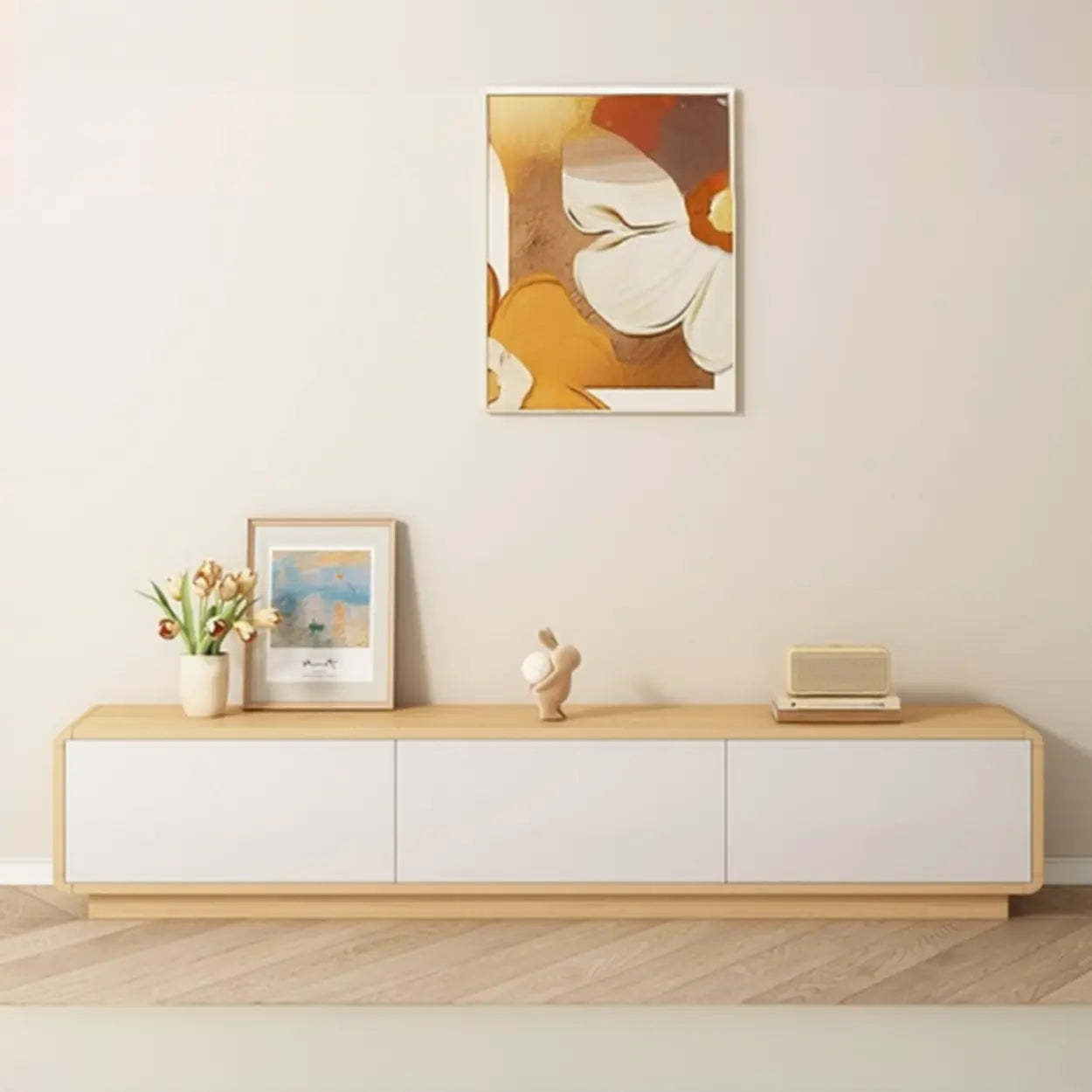 Modern stand rectangle tv stands in wood — 71" L x 16" W x 14" H