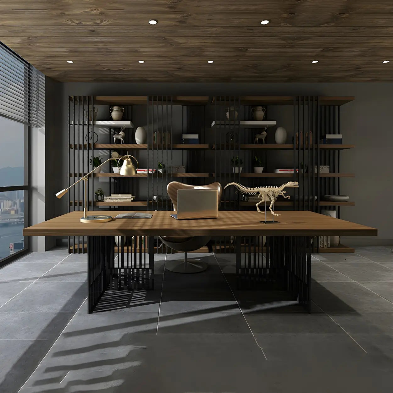 Natural Wood Sled-Base Executive Office Desk
