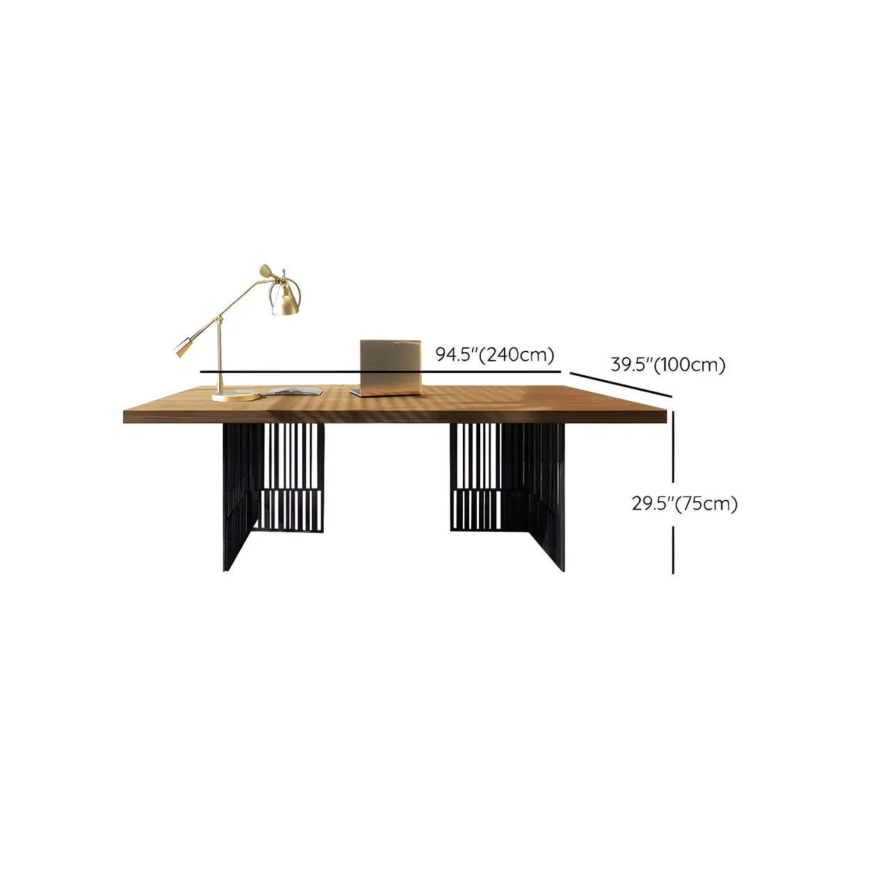 Natural Wood Sled-Base Executive Office Desk — Without Drawers / Table Only
