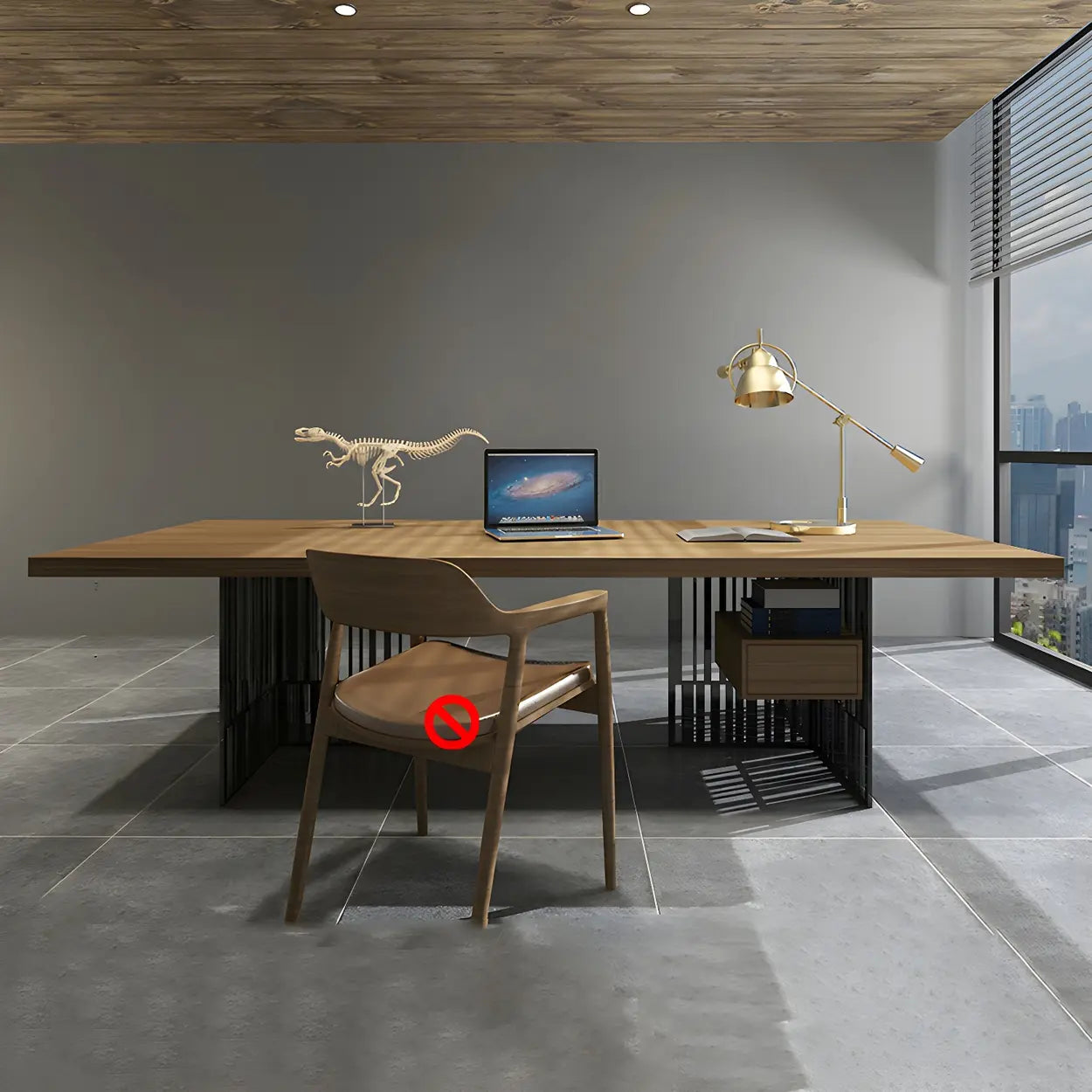 Natural Wood Sled-Base Executive Office Desk — Without Drawers / Table Only
