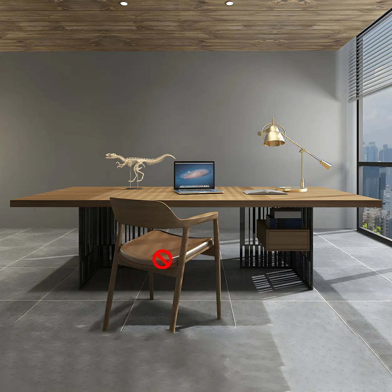 Natural Wood Sled-Base Executive Office Desk — Without Drawers / Table Only