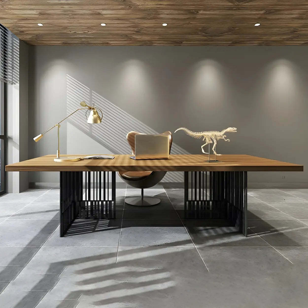 Natural Wood Sled-Base Executive Office Desk — Without Drawers / Table Only