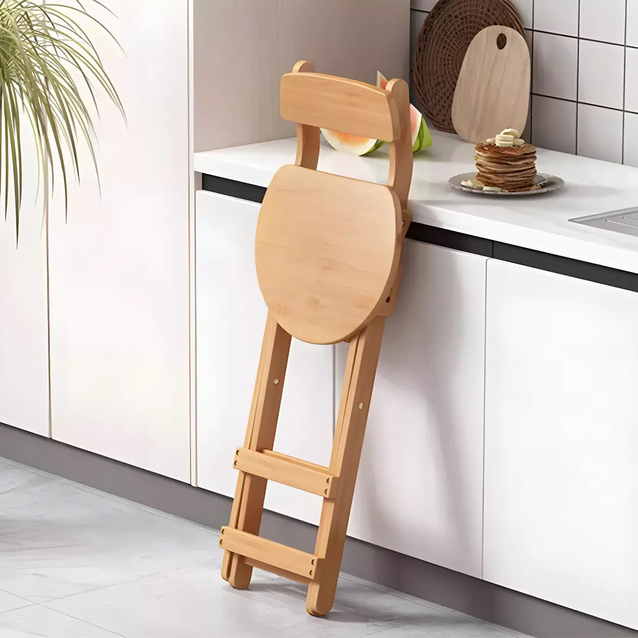 Foldable Round Wood Armless Bar Stool