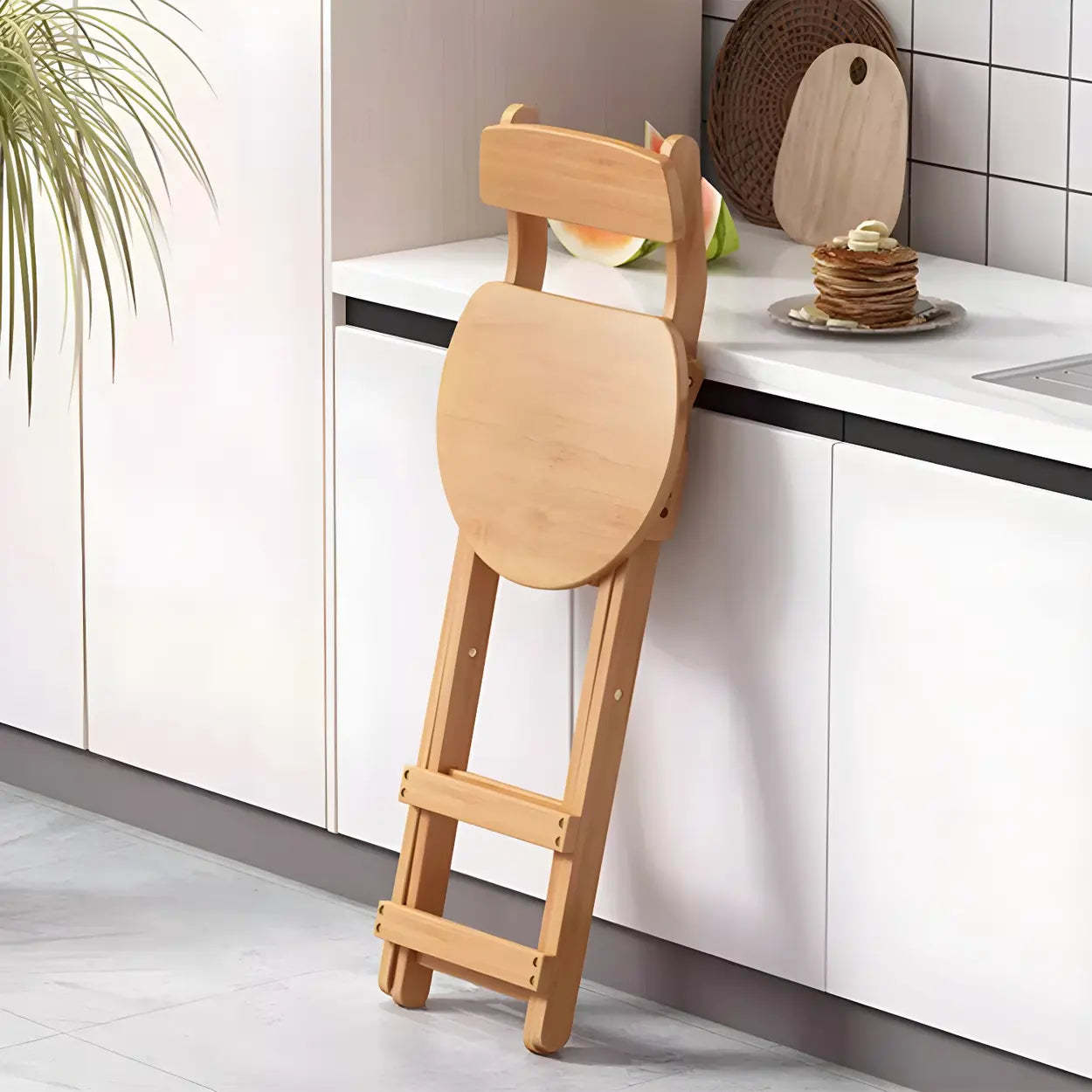 Foldable Round Wood Armless Bar Stool
