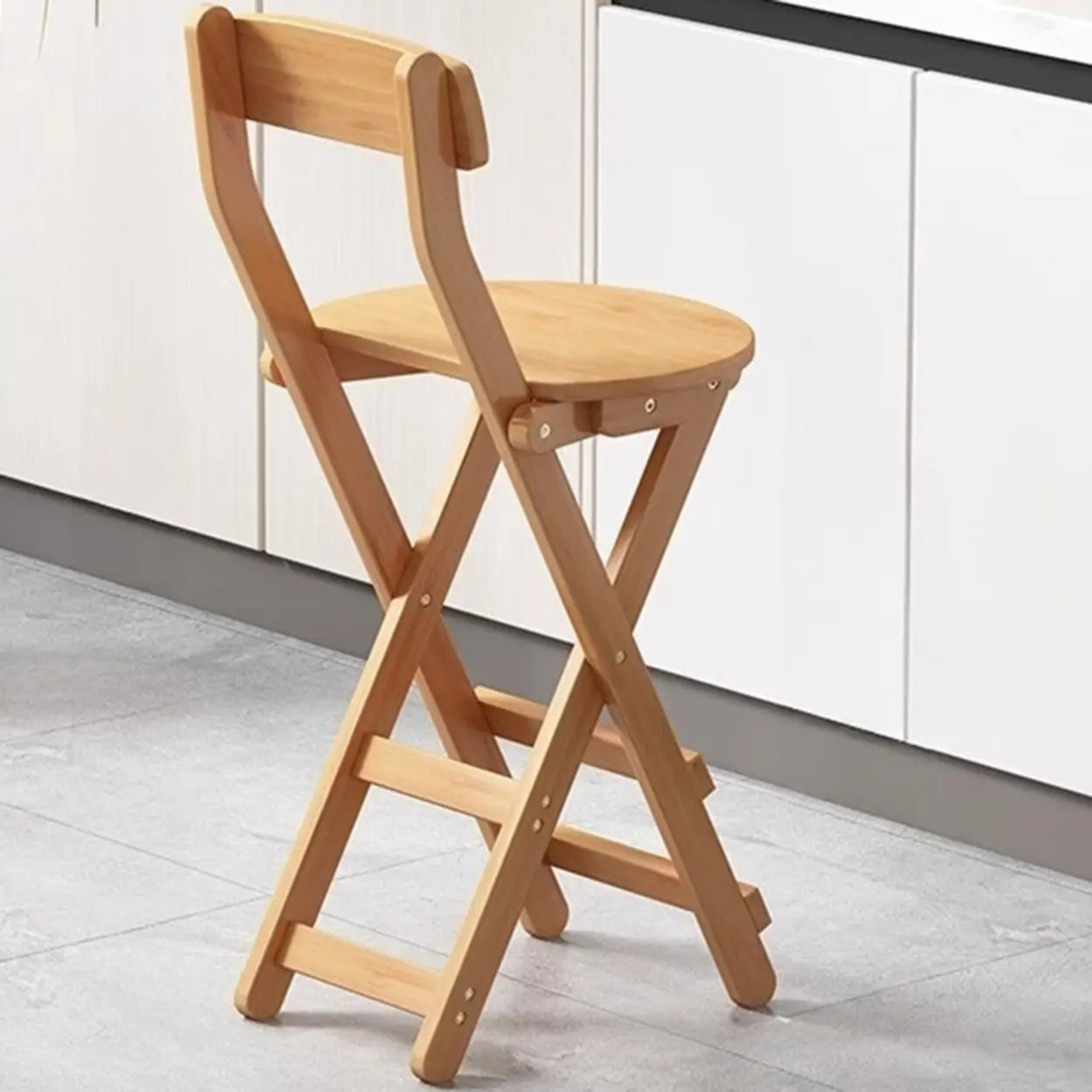 Foldable Round Wood Armless Bar Stool — Tan