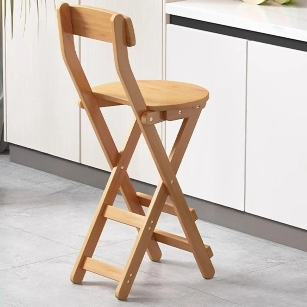 Foldable Round Wood Armless Bar Stool — Natural