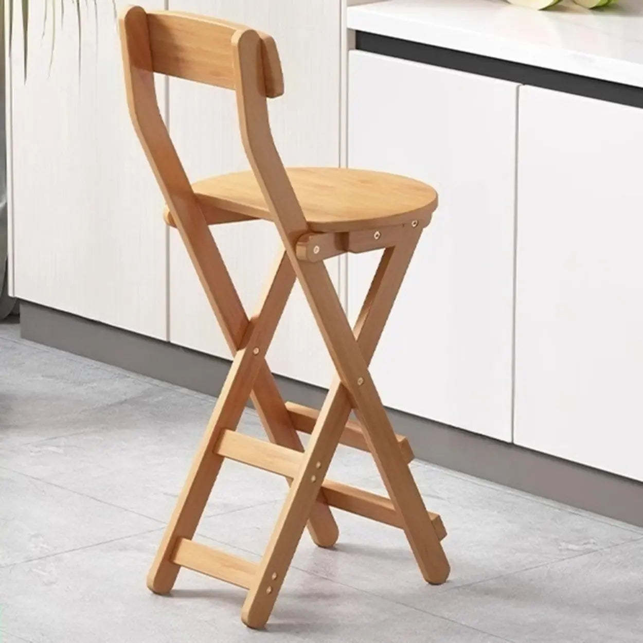 Foldable Round Wood Armless Bar Stool — Natural
