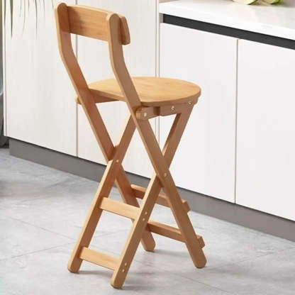 Foldable Round Wood Armless Bar Stool — Natural