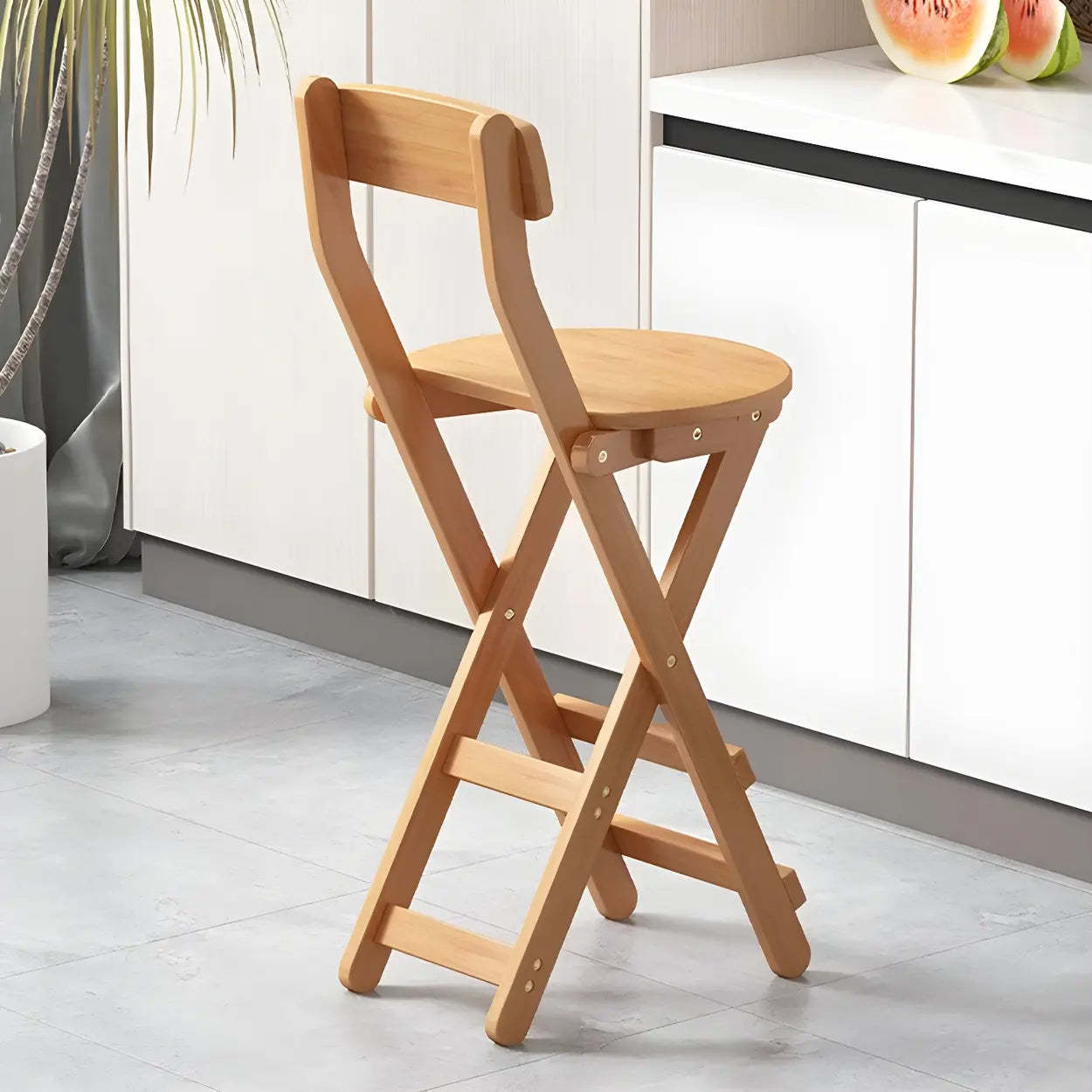 Foldable Round Wood Armless Bar Stool