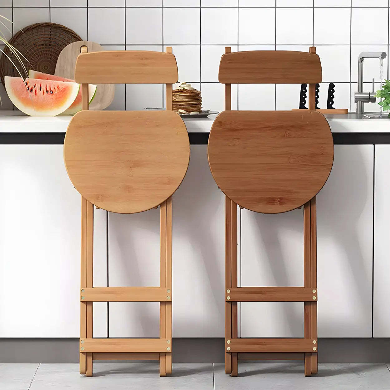 Foldable Round Wood Armless Bar Stool
