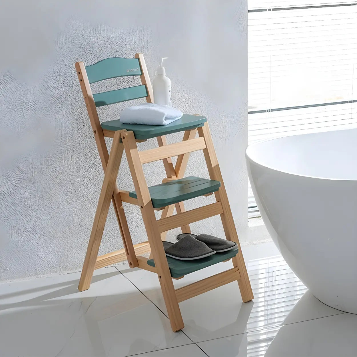 Folding Square Wood Ladder Bar Stool