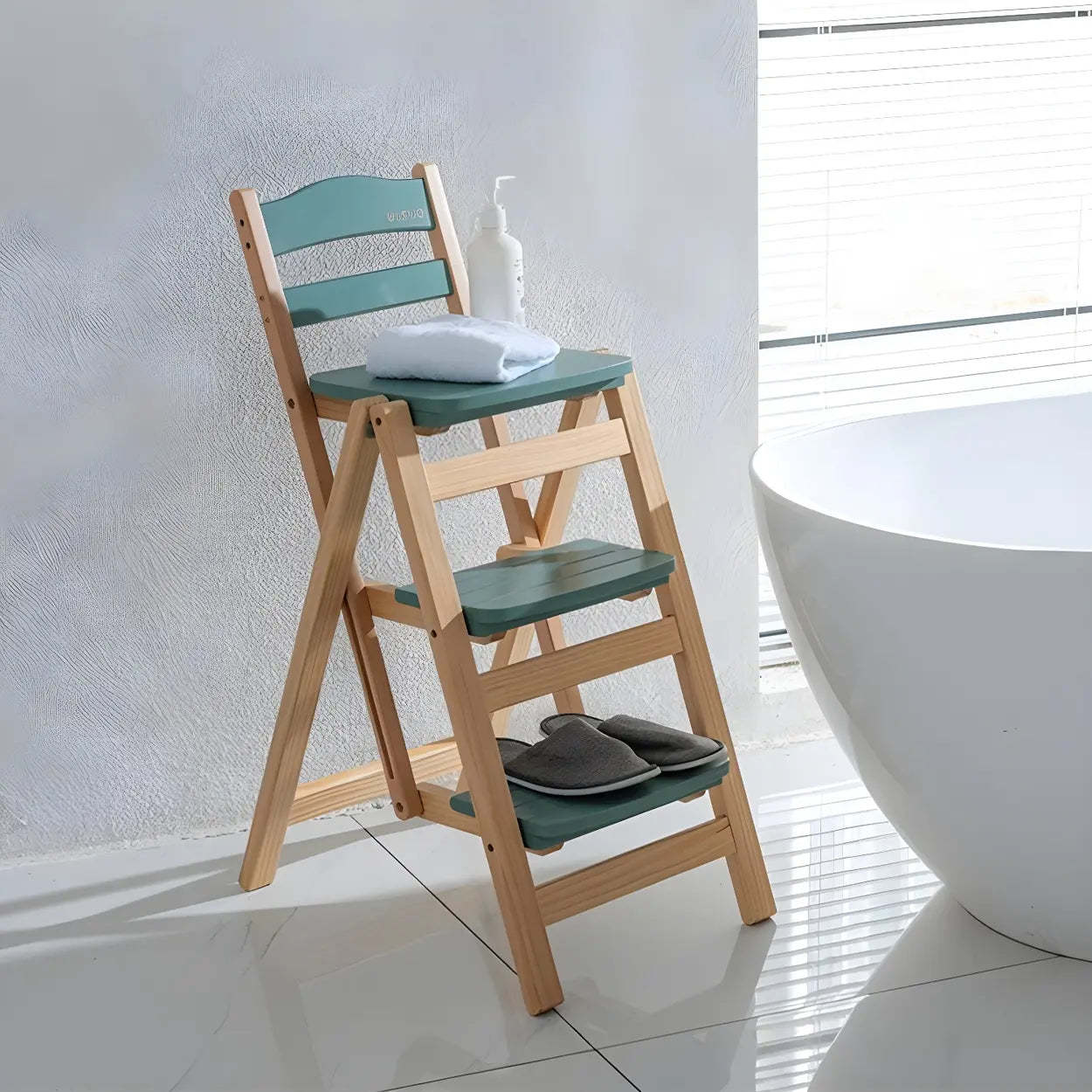 Folding Square Wood Ladder Bar Stool — White