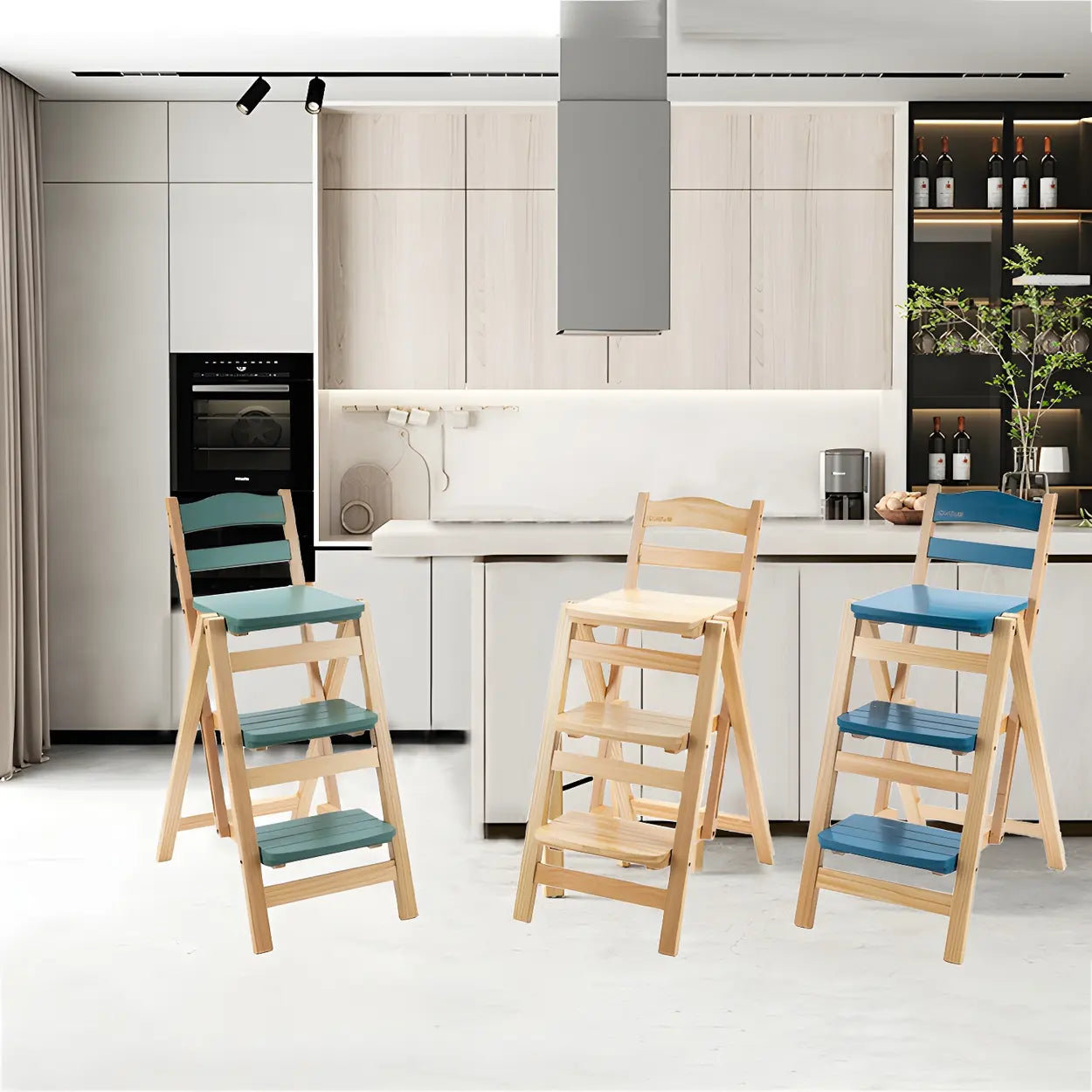 Green wood folding square bar & counter stools - nordic
