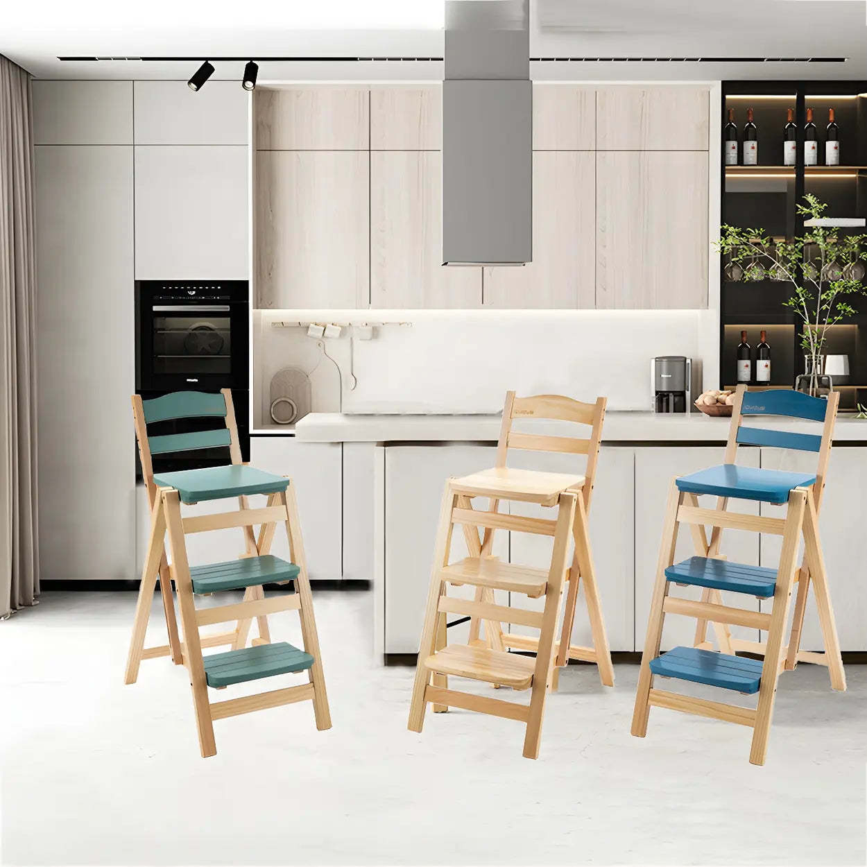 Green wood folding square bar & counter stools - nordic